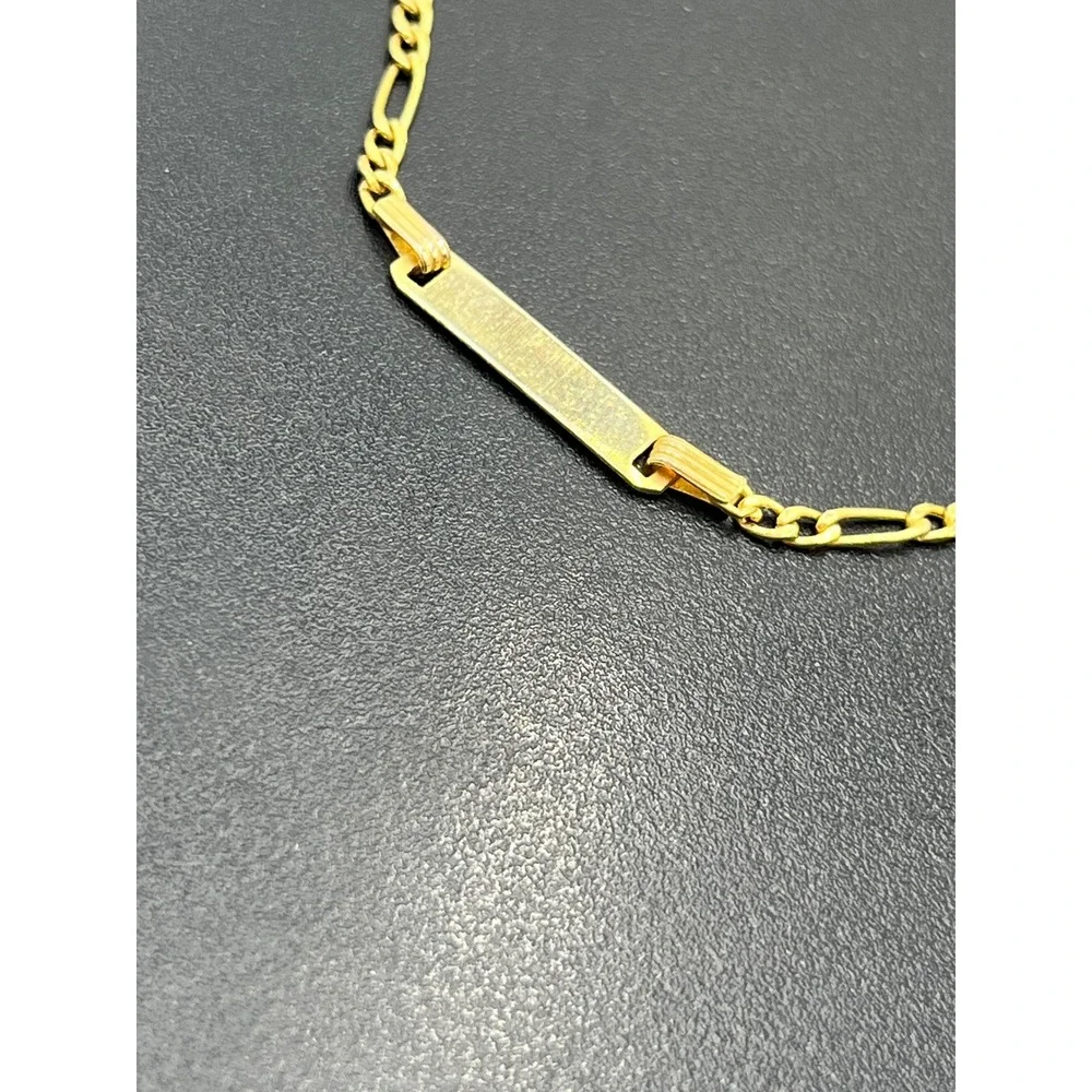 SWI Italy 10K Yellow Gold Baby Toddler Figaro Link Blank ID Bracelet 5.5